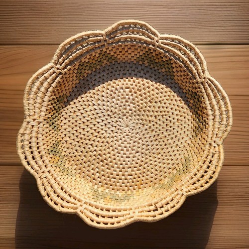 Round woven basket boho - round,